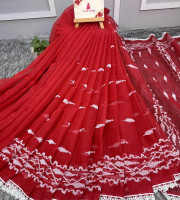 Semi Moslin Embroidery Saree Em-147