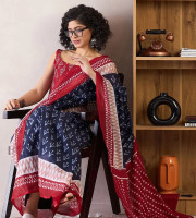 Traditional Block Design Digital Print Kota Doria Cotton Saree - | P0389