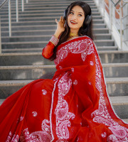 Semi Moslin Embroidery Saree Em-166